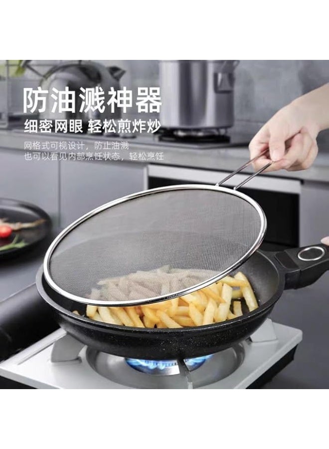 غطاء حماية مانع لتطاير الزيوت والدهون بهيكل معدني متين ومقبض عازل للحرارة للمطبخ (ar) - Image 1